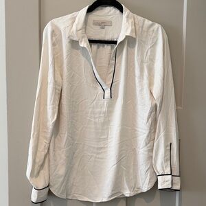 LOFT Cream Blouse with Black Trim
